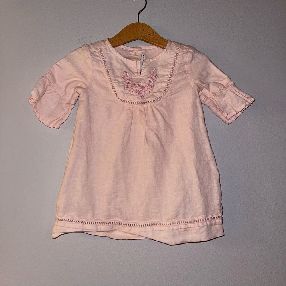 Janie and Jack Long Sleeve Dress Bloomers Baby Toddler Pink Linen 18-24 months